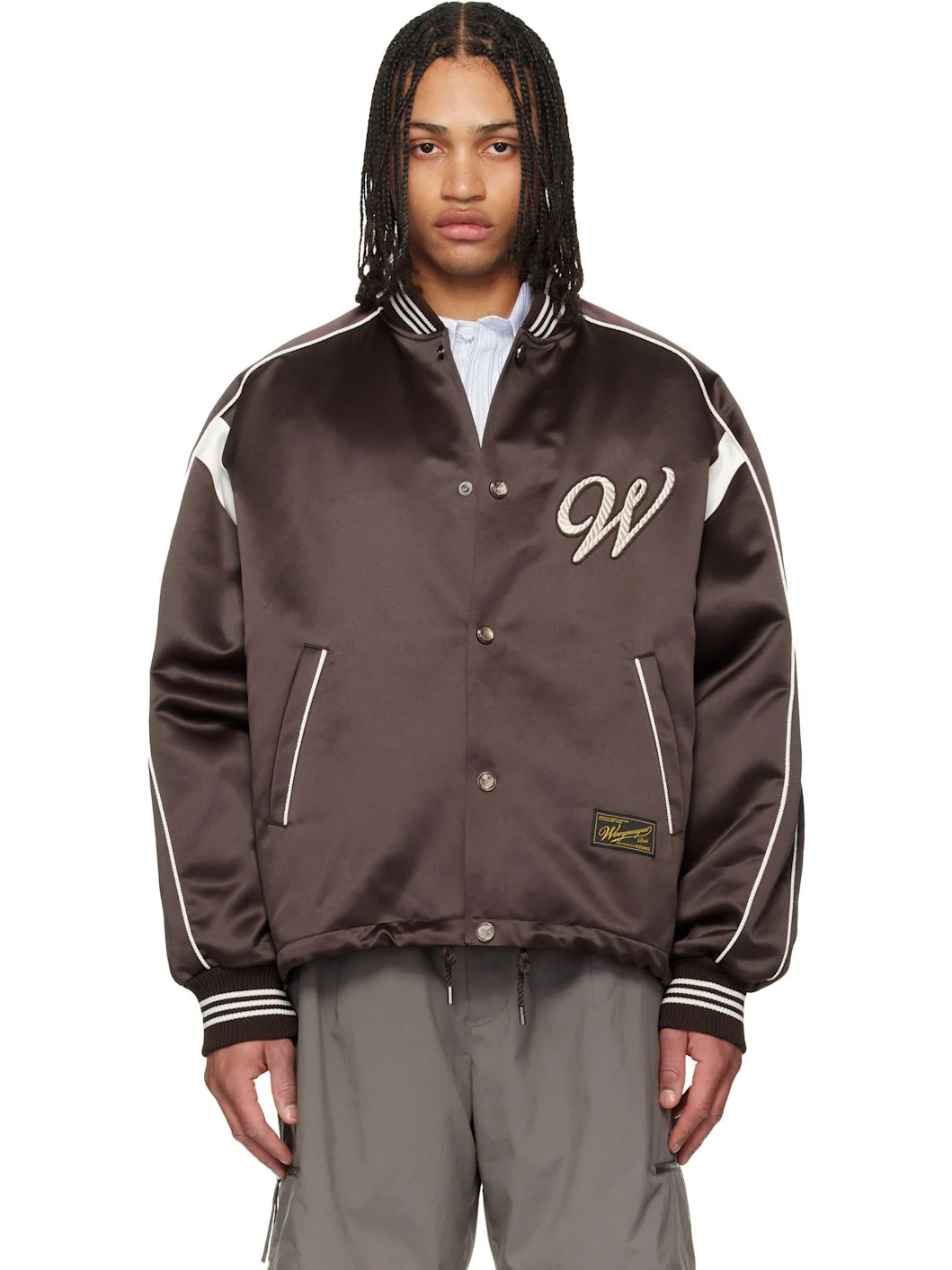 Brown Logo Baseball Bomber Jacket - 1