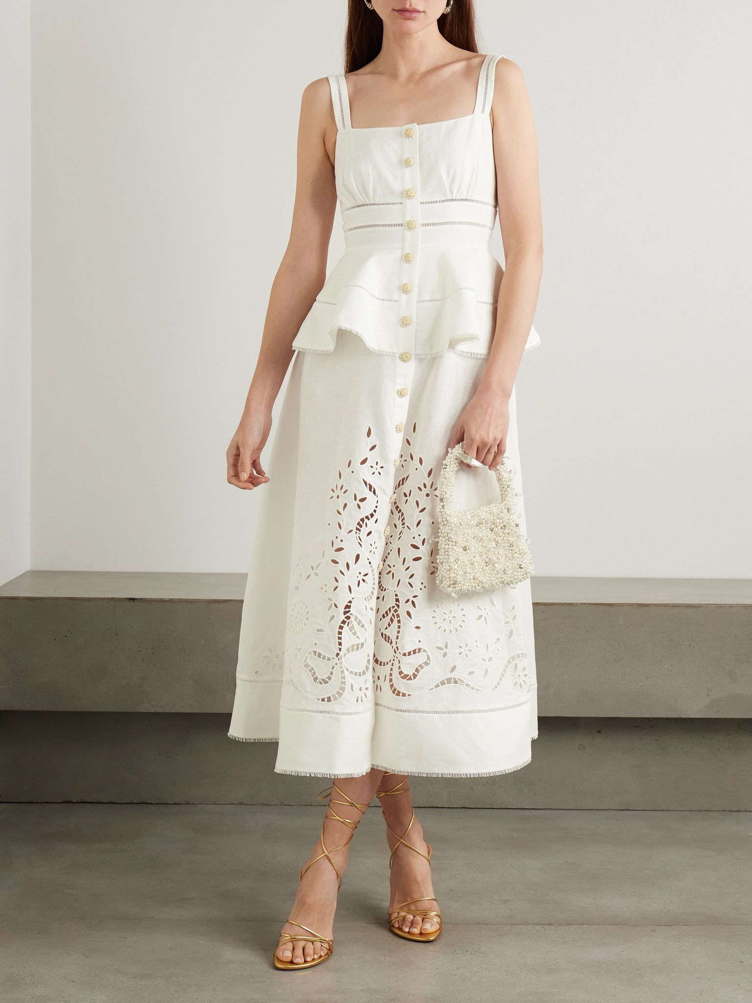 Embellished broderie anglaise linen and cotton-blend midi dress Off-white - 2