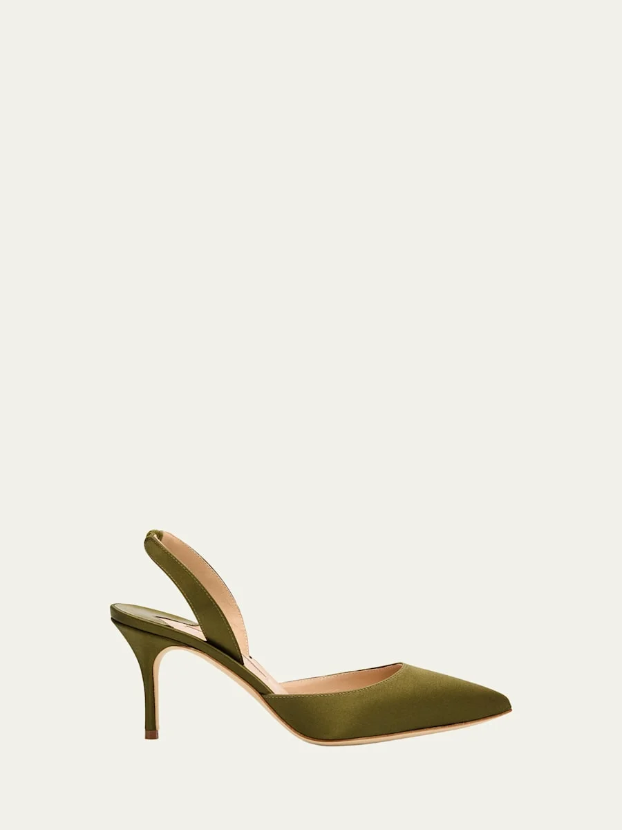 70mm Carolyne Satin Slingback Pumps - 1