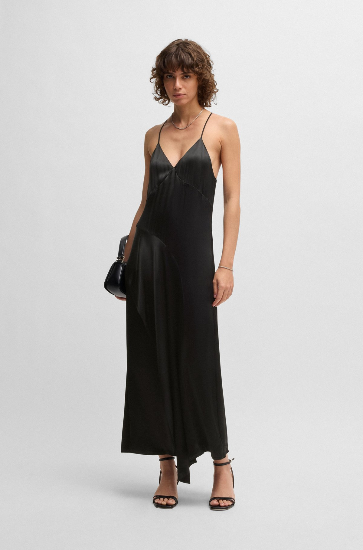 SATEEN DRESS WITH WATERFALL DETAIL - 2