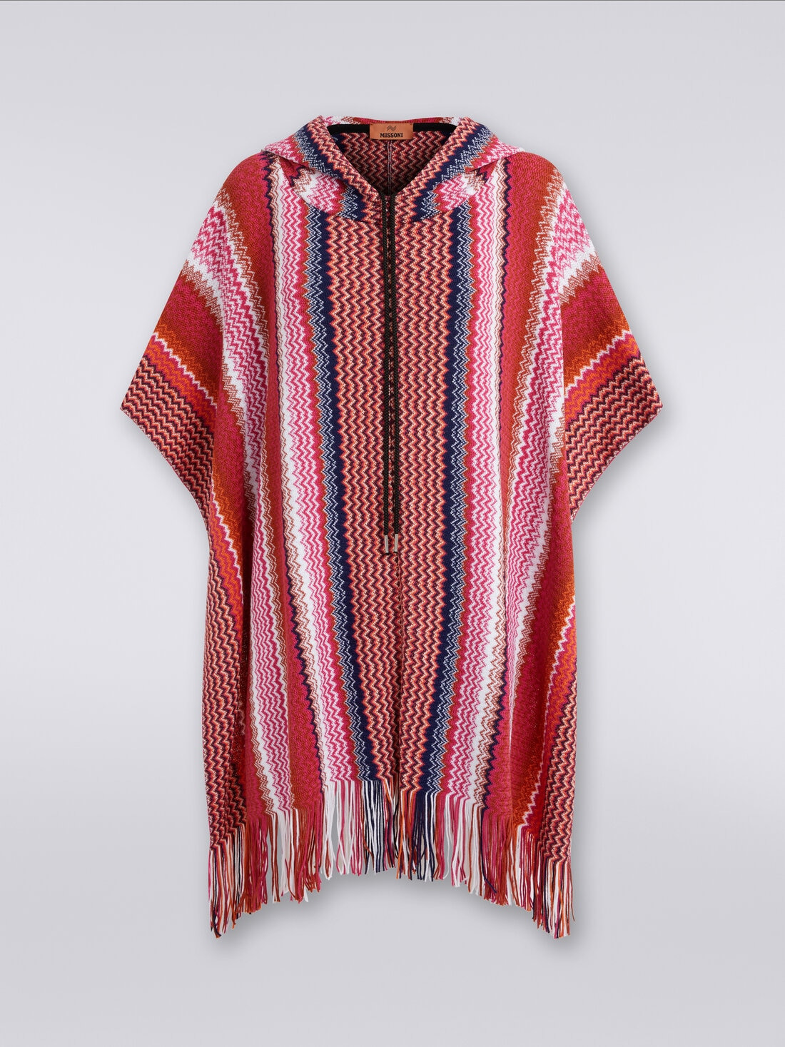 Zigzag wool blend poncho with frayed edge - 1