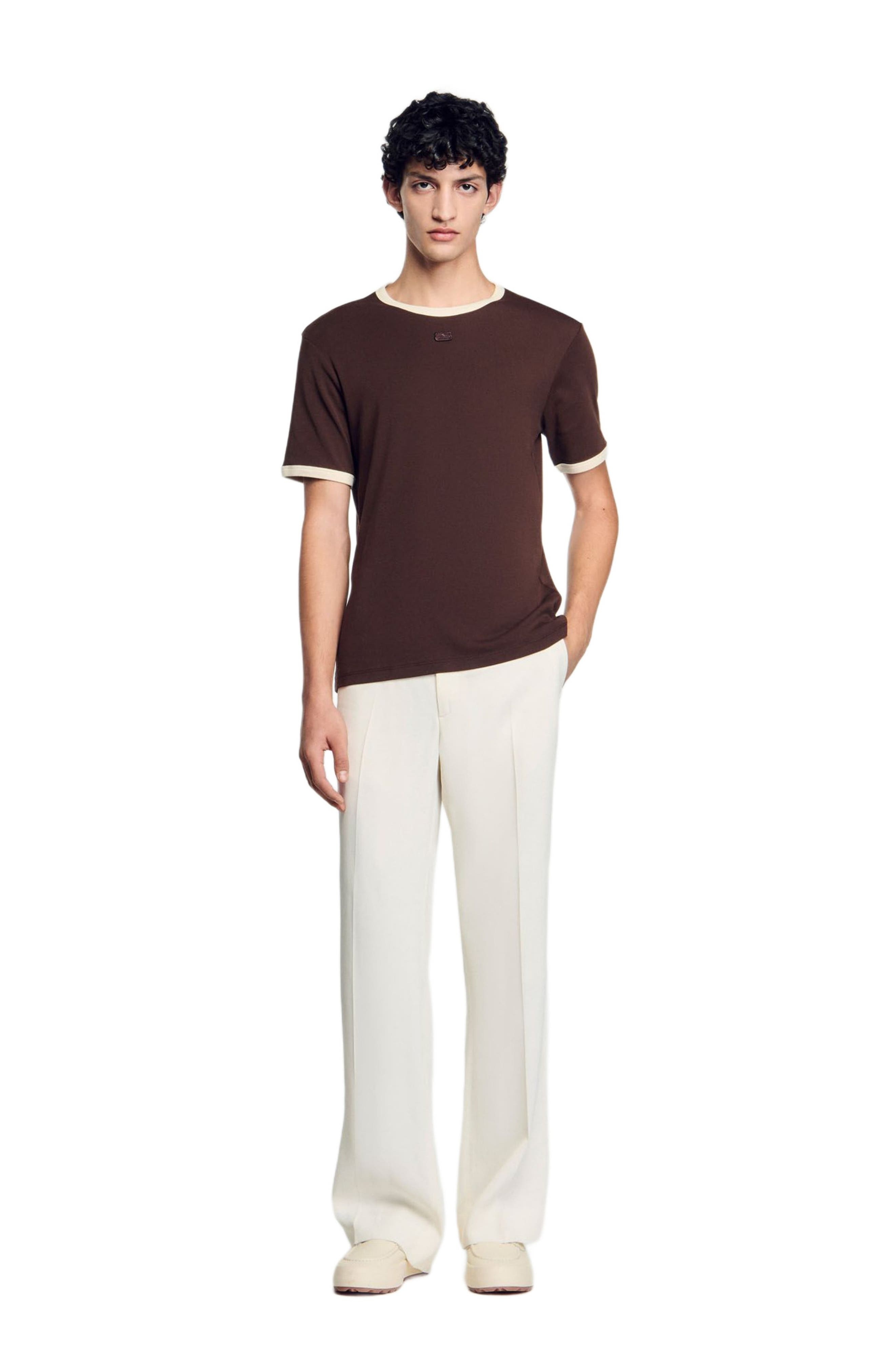 SANDRO Two-tone patch T-shirt in Moka. at Nordstrom - 6