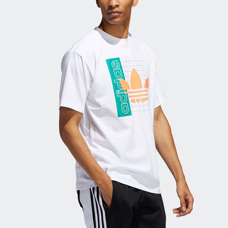 adidas originals Grid Tref Tee Retro mesh Logo Printing Sports Round Neck Short Sleeve White FM1560 - 6