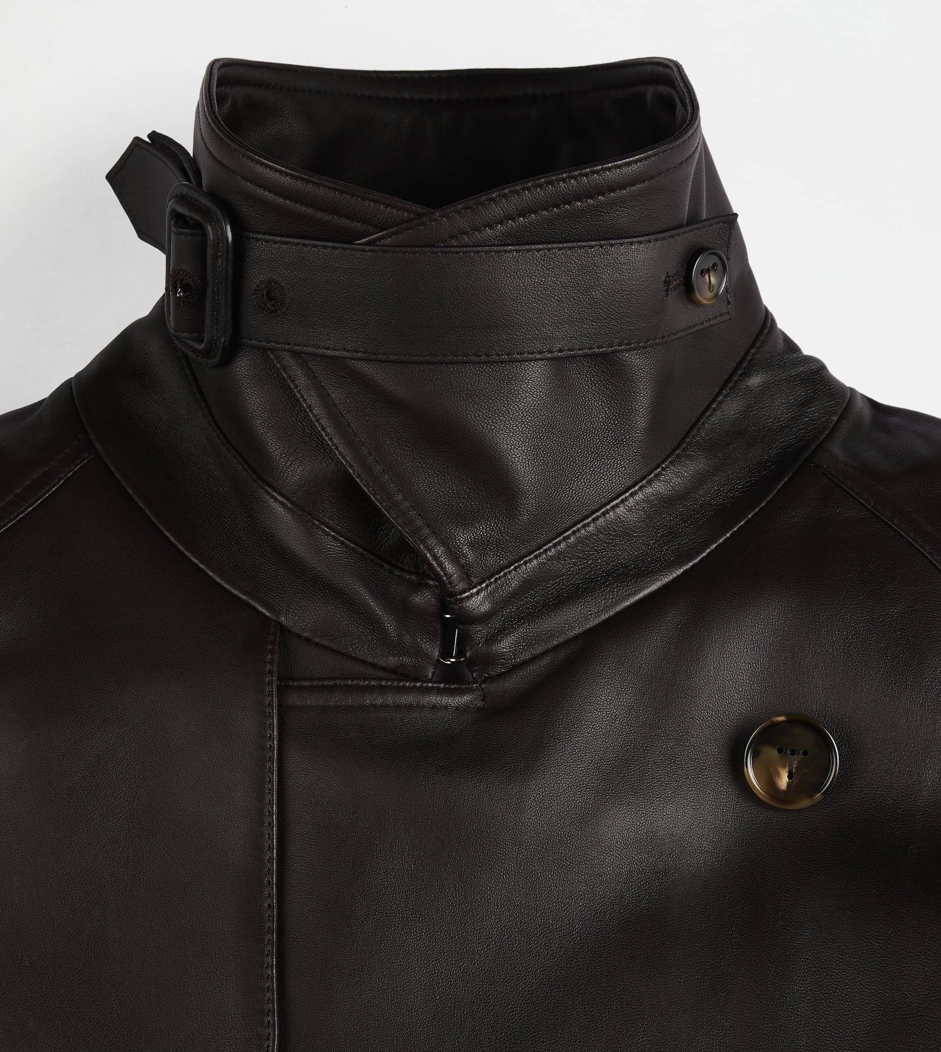 COMFORT FIT SHORT TRENCH COAT IN LEATHER - BROWN - 2