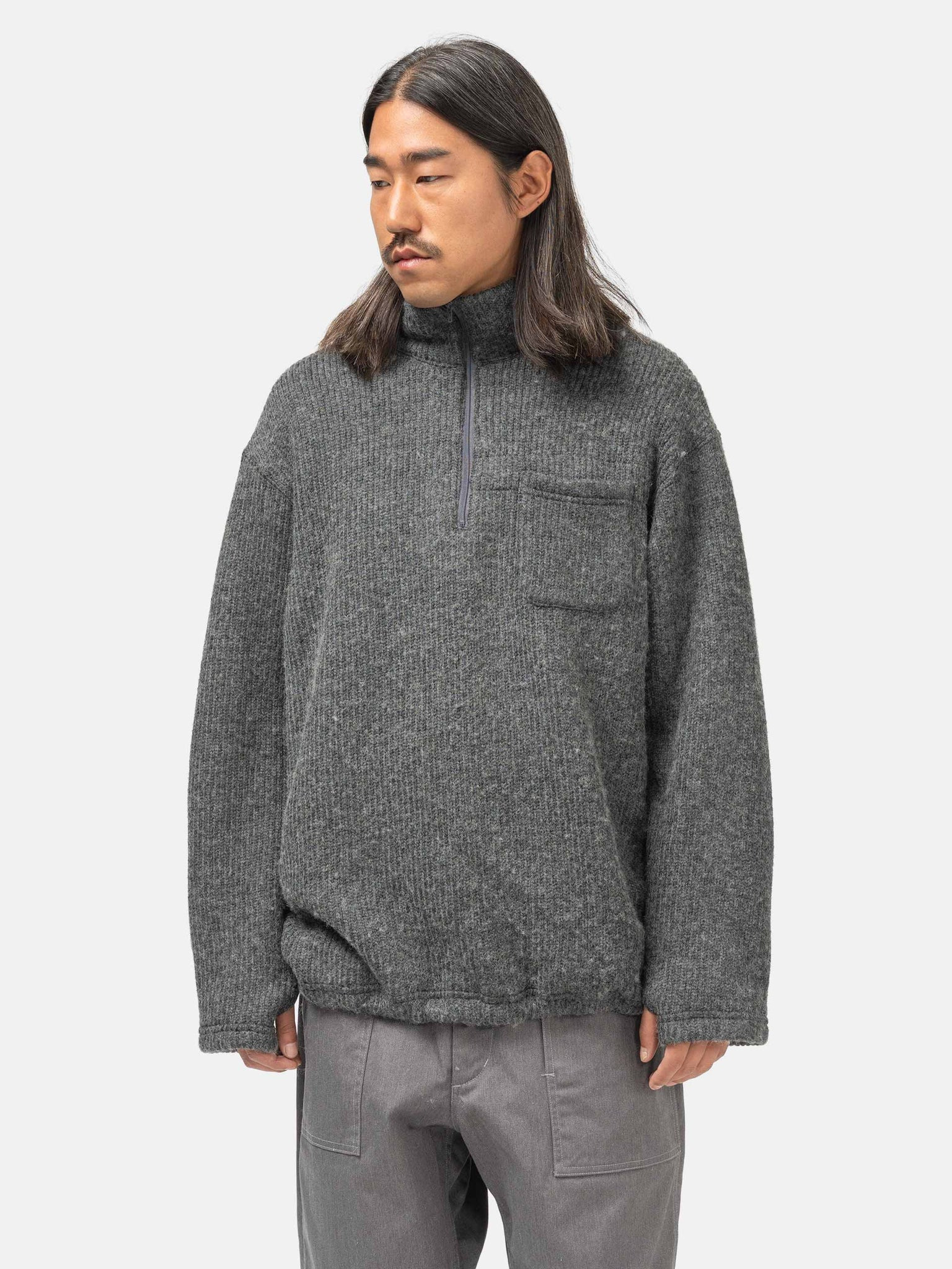 Zip Mock Neck Wool Charcoal - 4