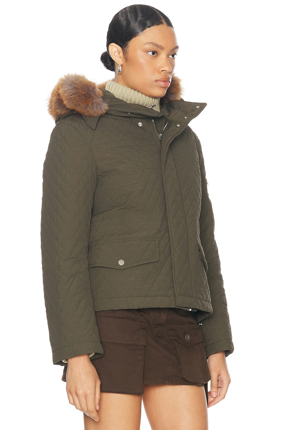 Quilted Jacket With Fur Hood - 3