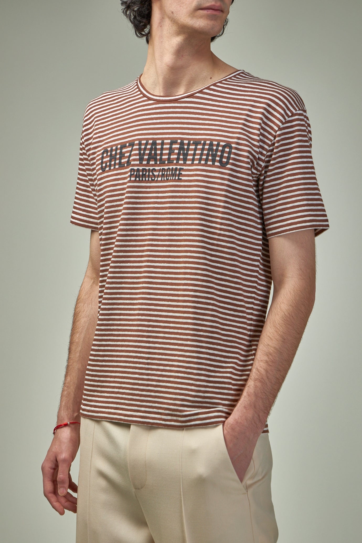 Striped Cotton T-Shirt with Chez Valentino Print - 4