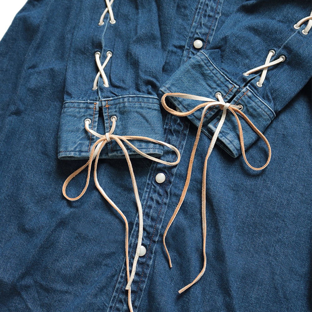 8oz DENIM LACE-UP WESTERN DRESS - INDIGO - 5