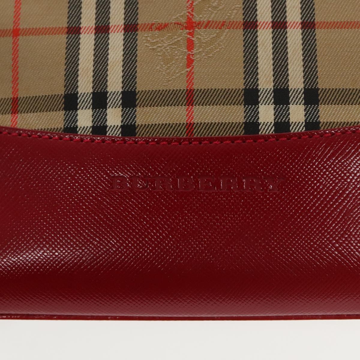 Burberry Nova Check Hand Bag Canvas Leather Beige Red - 14