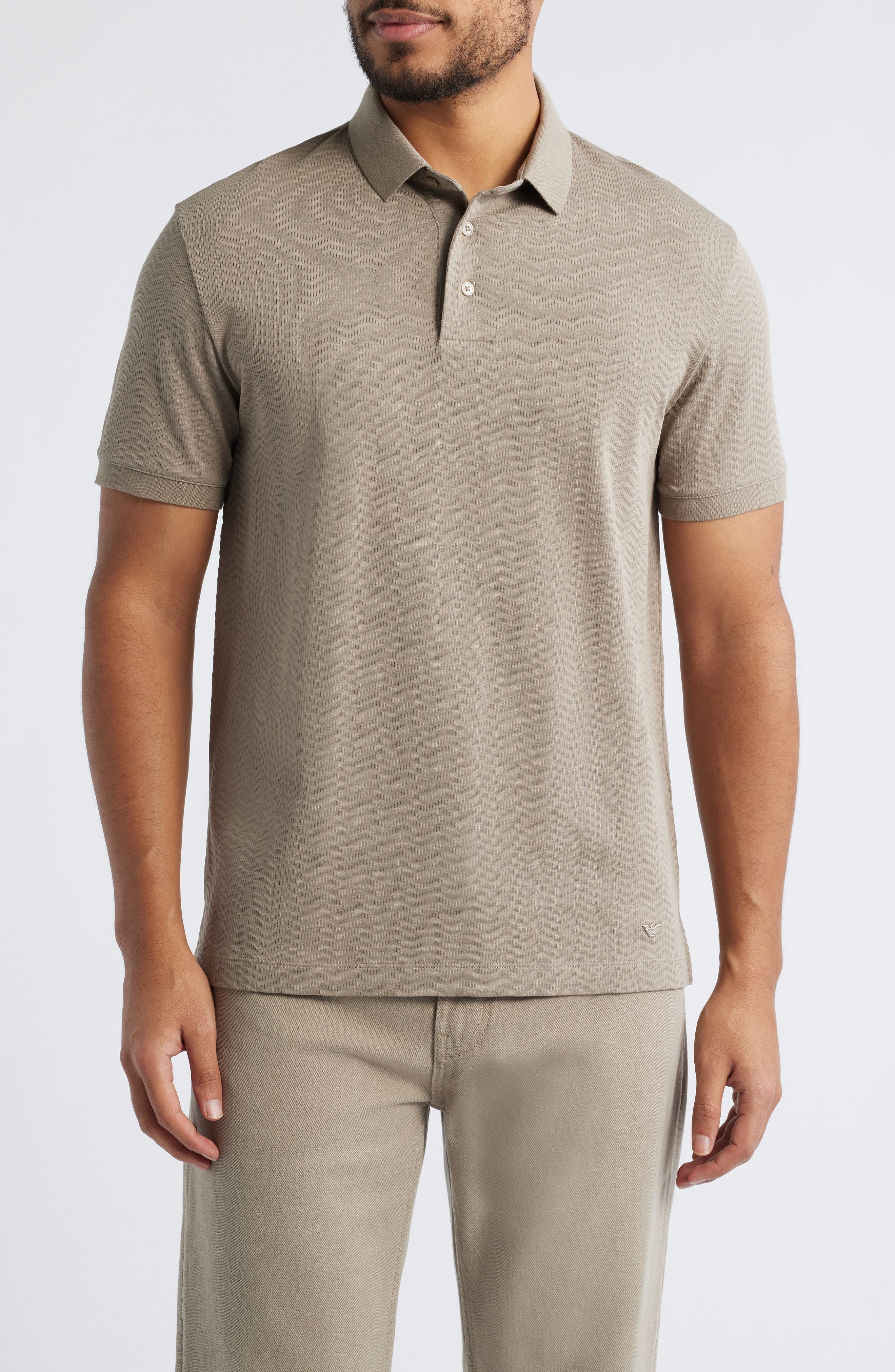 Emporio Armani Tonal Textured Wave Cotton Polo in Beige at Nordstrom - 1
