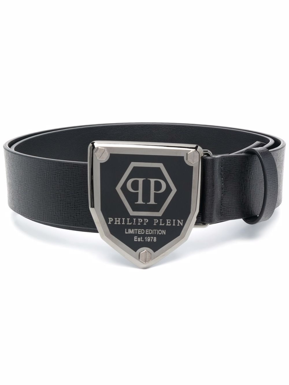 logo-plaque leather belt - 1