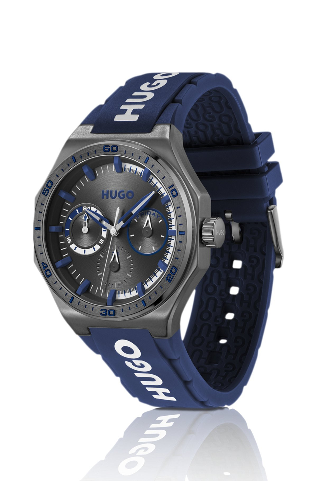 GRAY-PLATED WATCH WITH SILICONE LOGO STRAP - 2