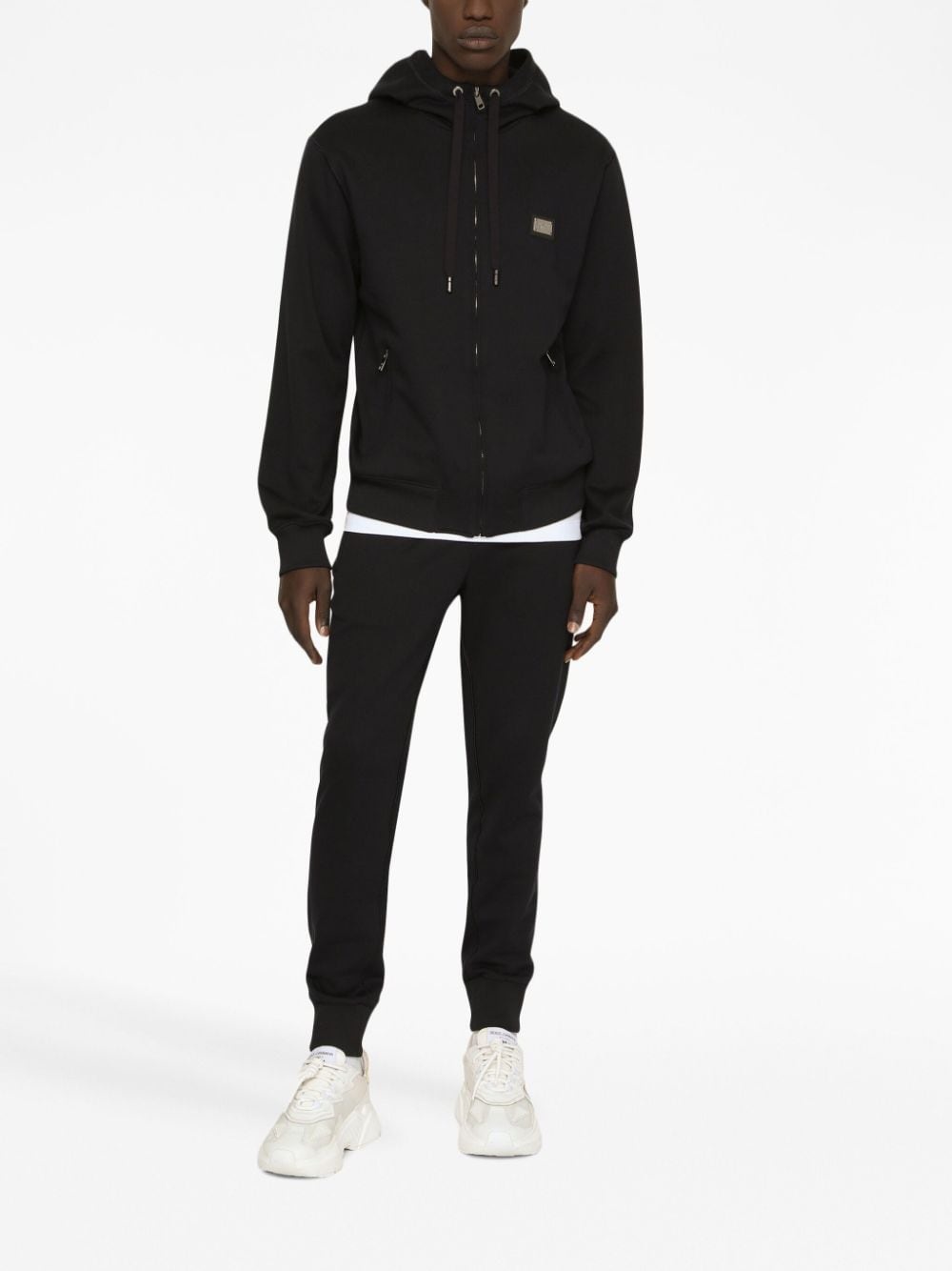 logo-plaque cotton hoodie - 3