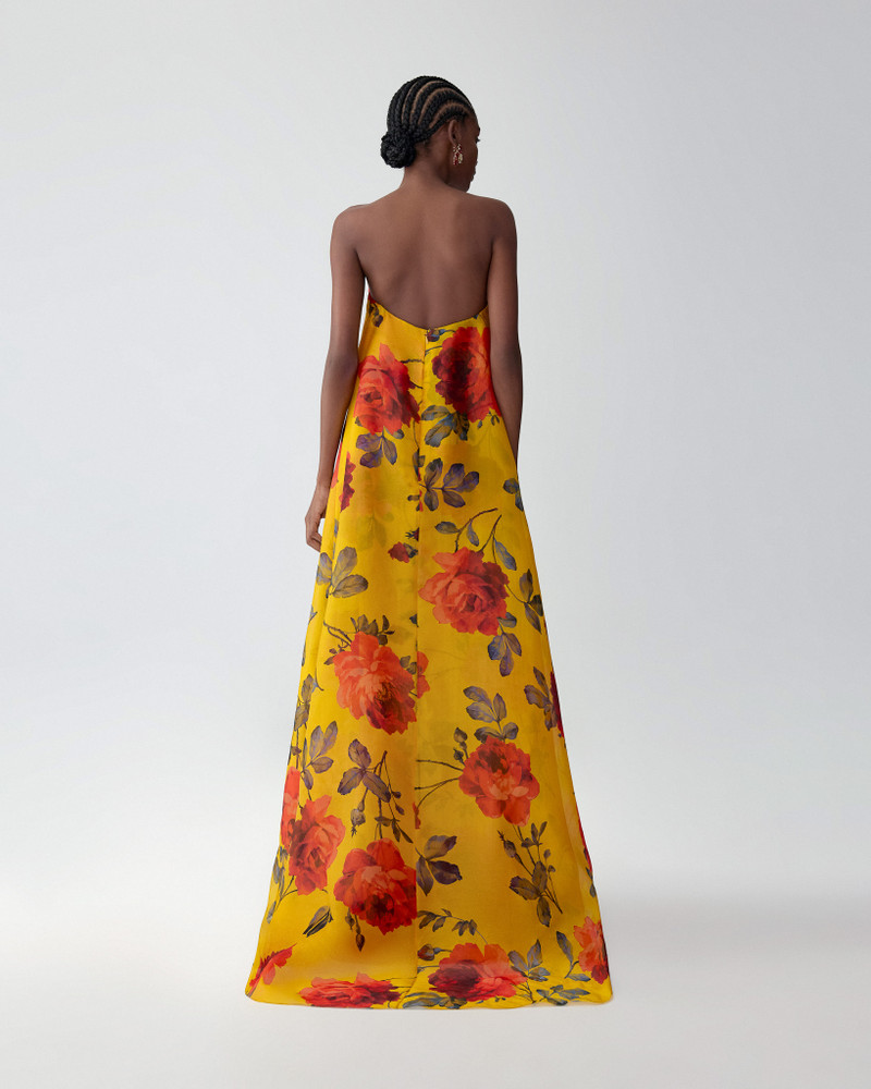 Rose-Print Organza V-Neck Gown 3