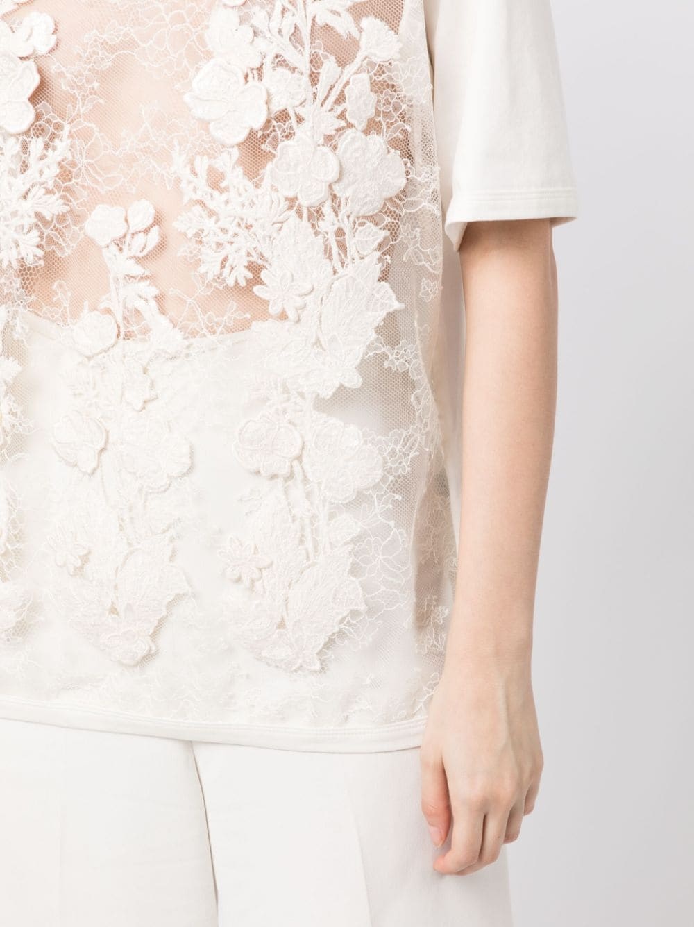 floral-appliquÃ© sheer T-shirt - 5