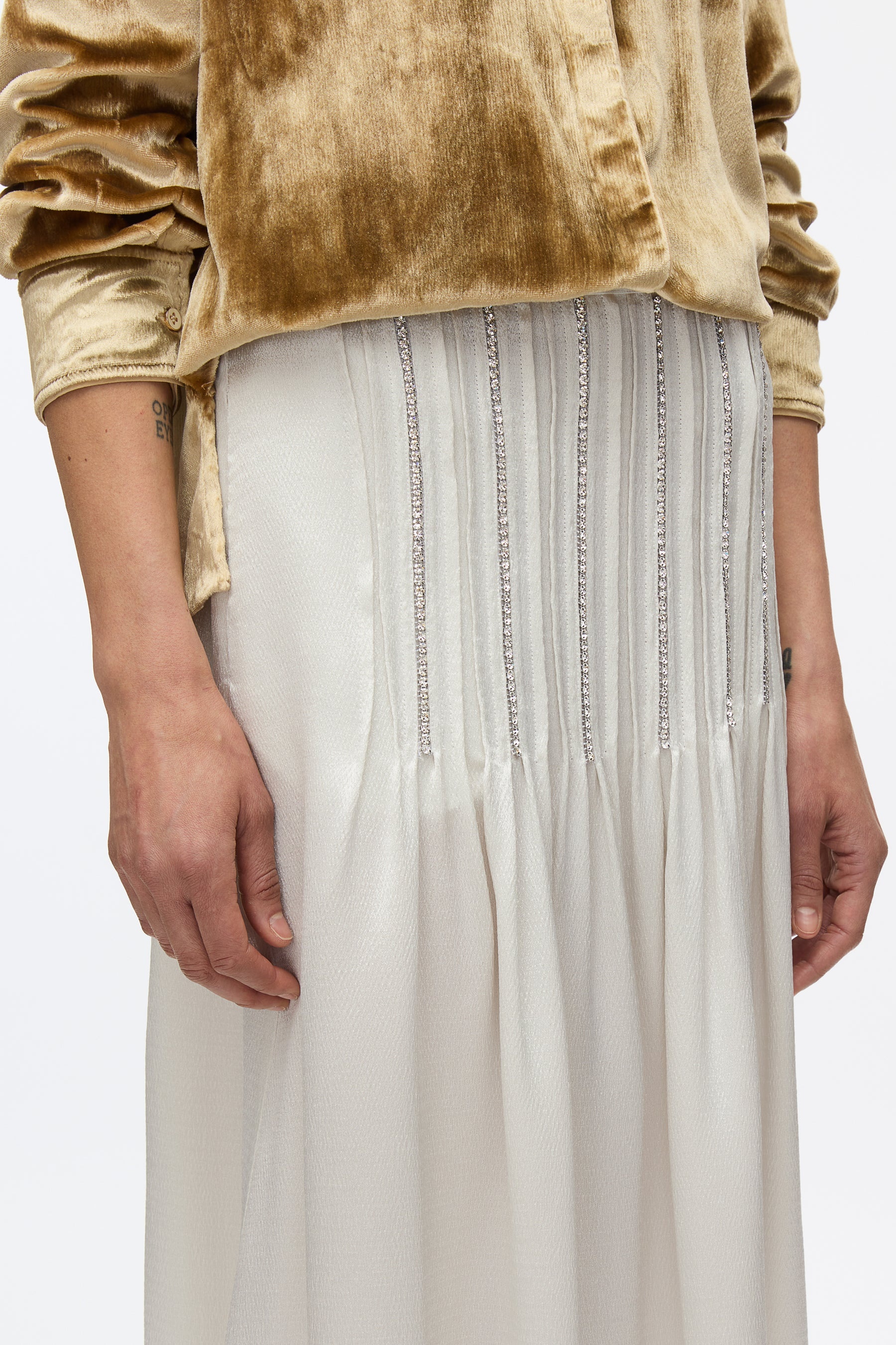 Satin Slip Skirt with Crystal Inlay Embellishment - 5