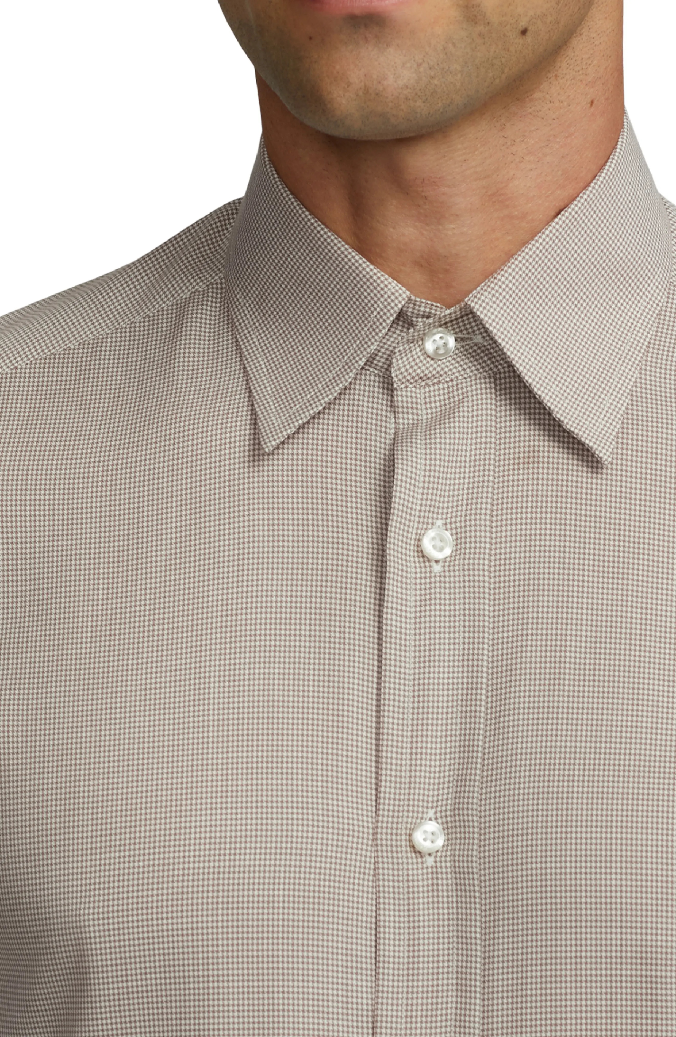 Houndstooth Cotton Twill Button-Up Shirt in Taupe/Cream - 4