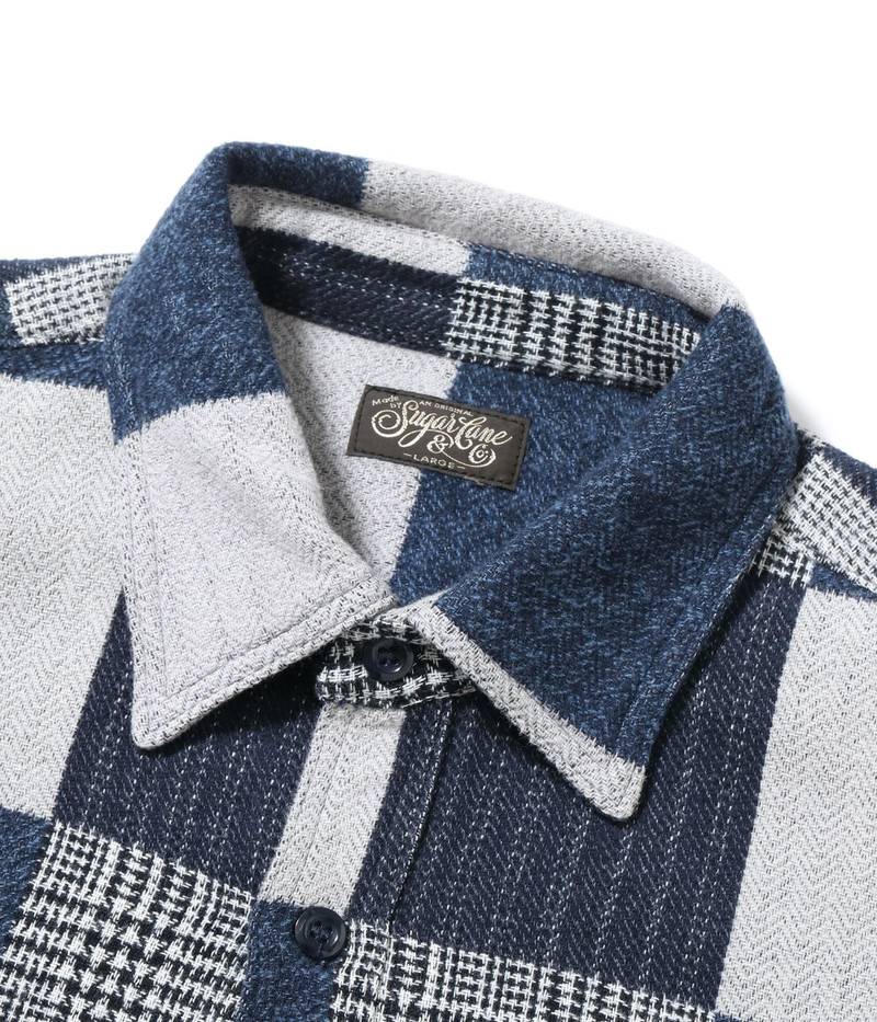 SUGAR CANE SC29589 Patchwork Check Work Shirt Navy outlook