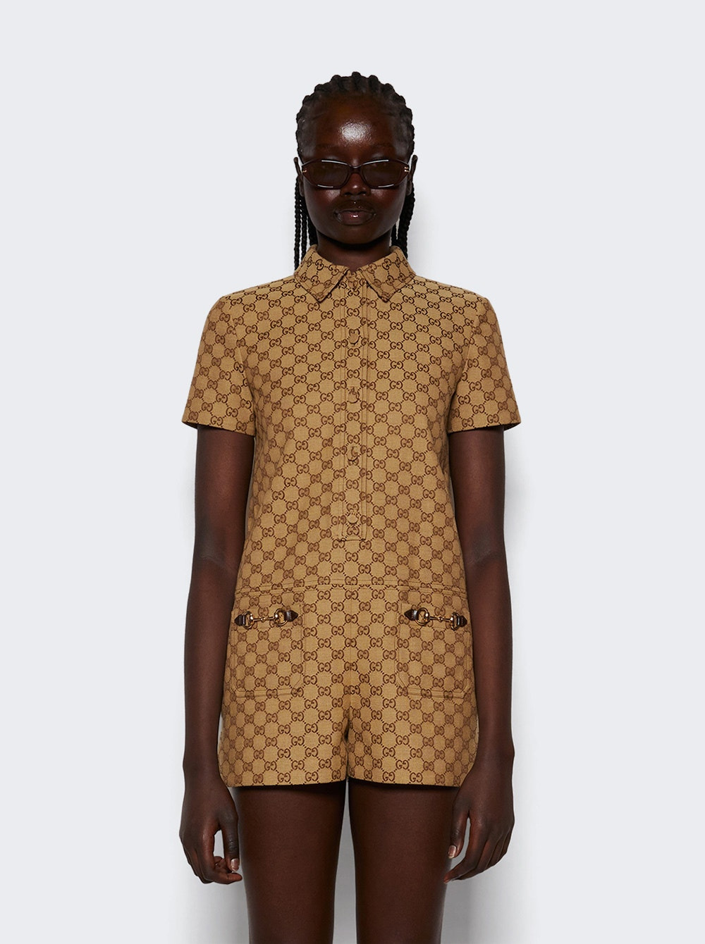 Gg Canvas Jumpsuit Camel And Ebony - 3