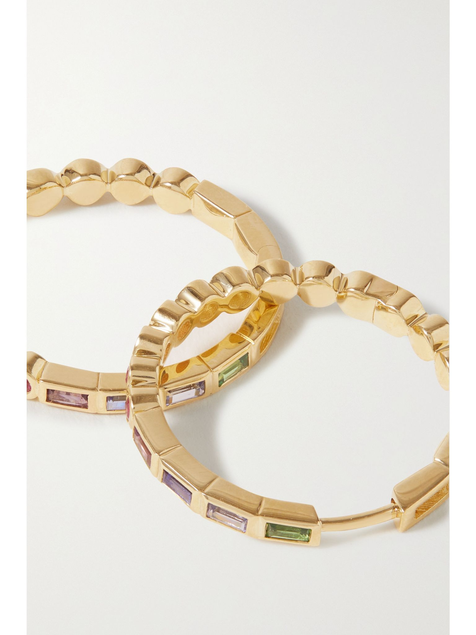 9-karat gold multi-stone hoop earrings Gold - 4