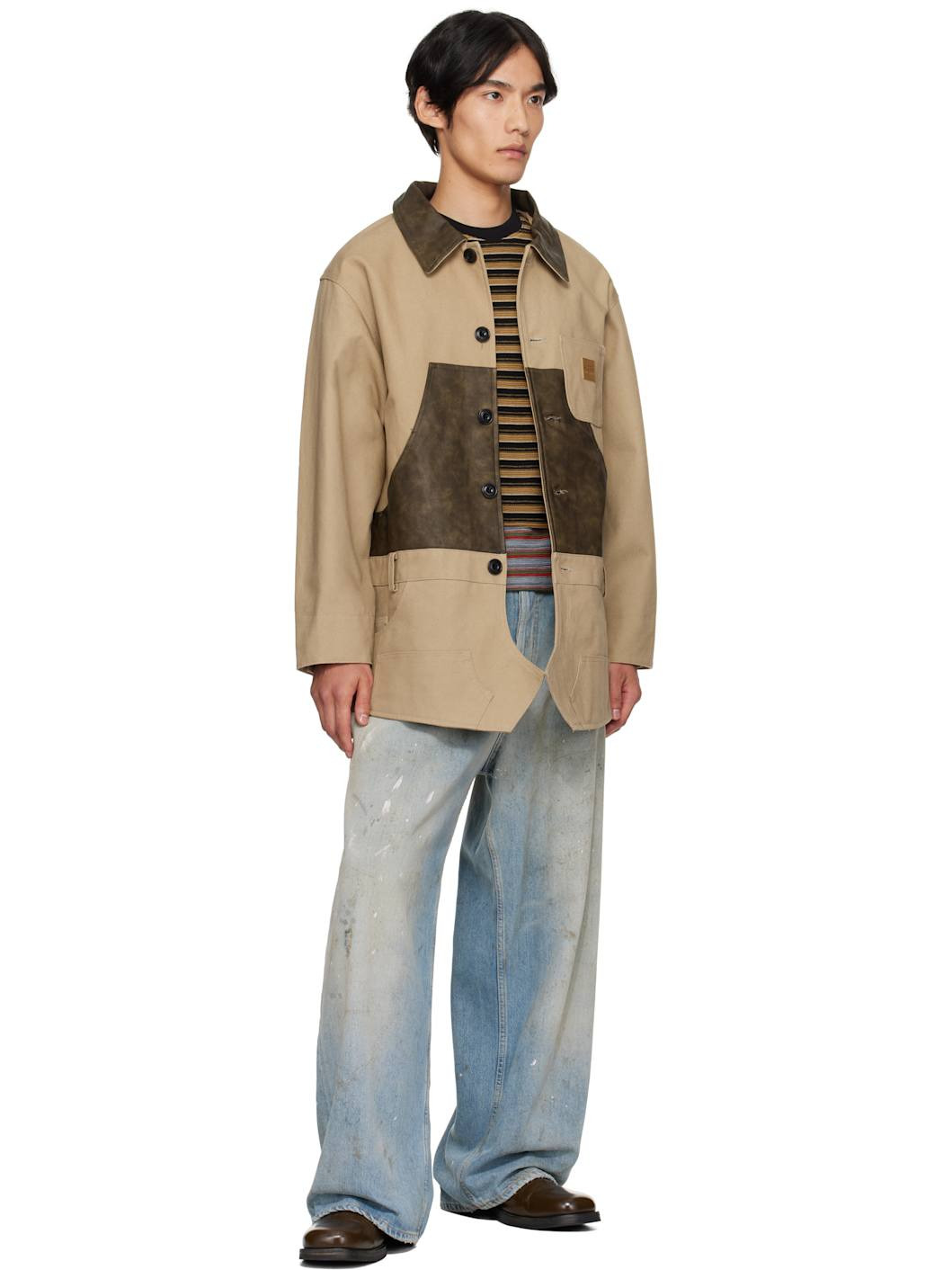 Beige Carpenter Shorts Inserted Coat - 4