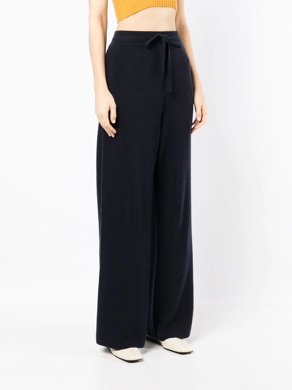 ribbed drawstring wide-leg trousers - 3