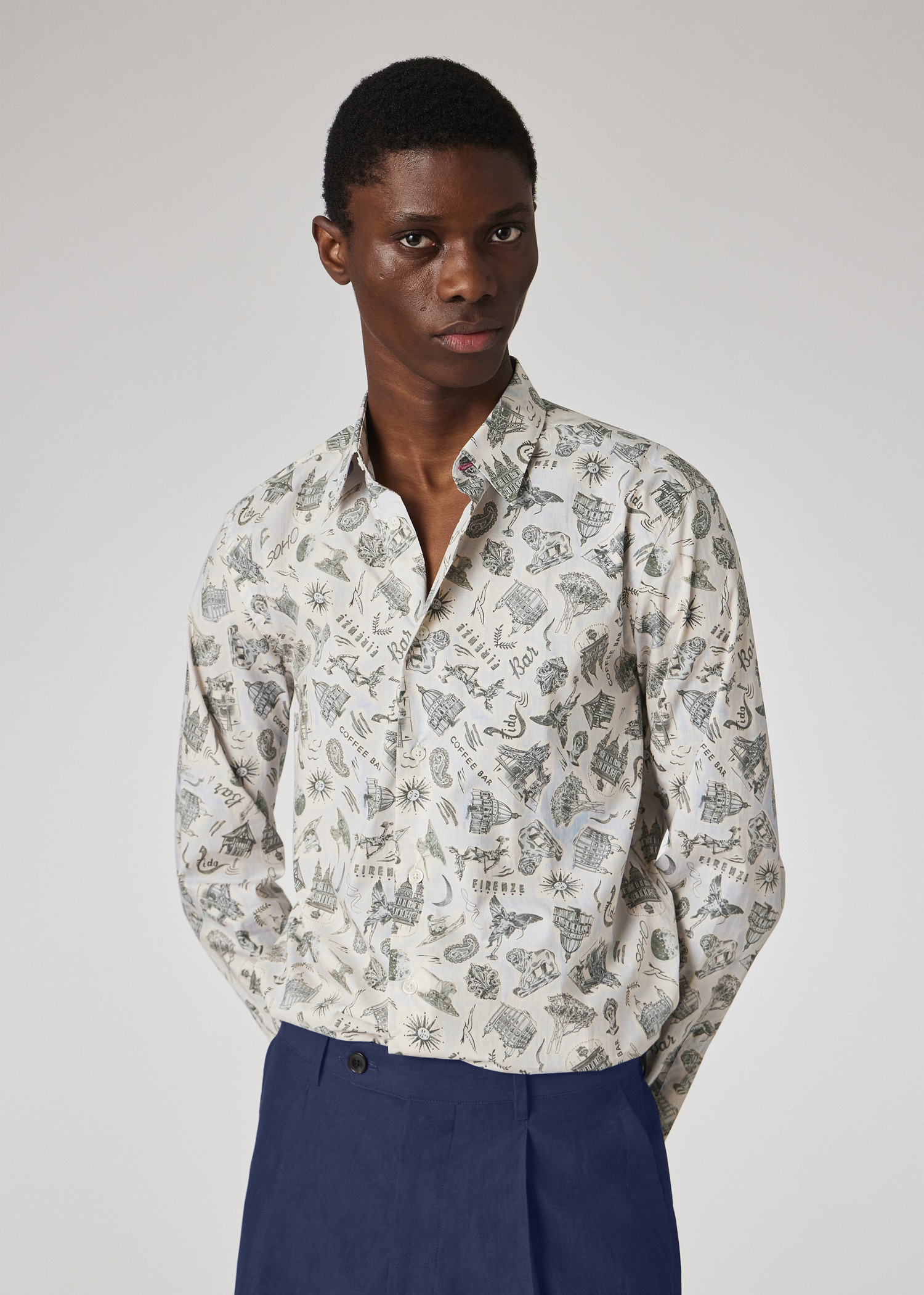 Blue Cotton Long-Sleeve 'Souvenir' Shirt - 5