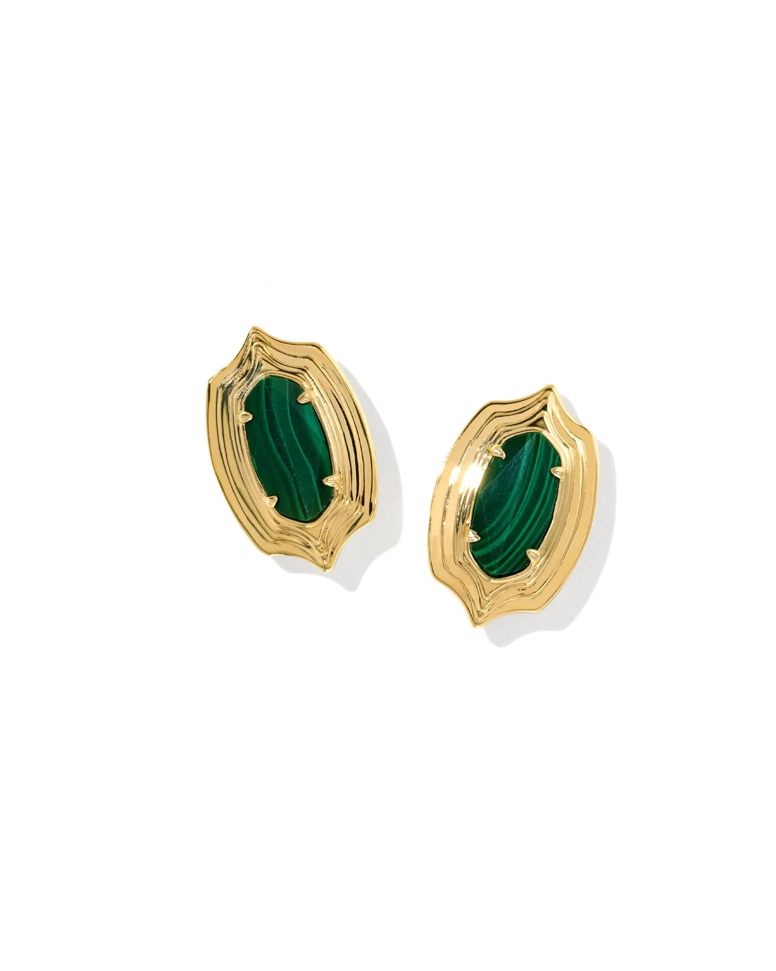 Ellie Stepped Frame Vintage Gold Stud Earrings - 1