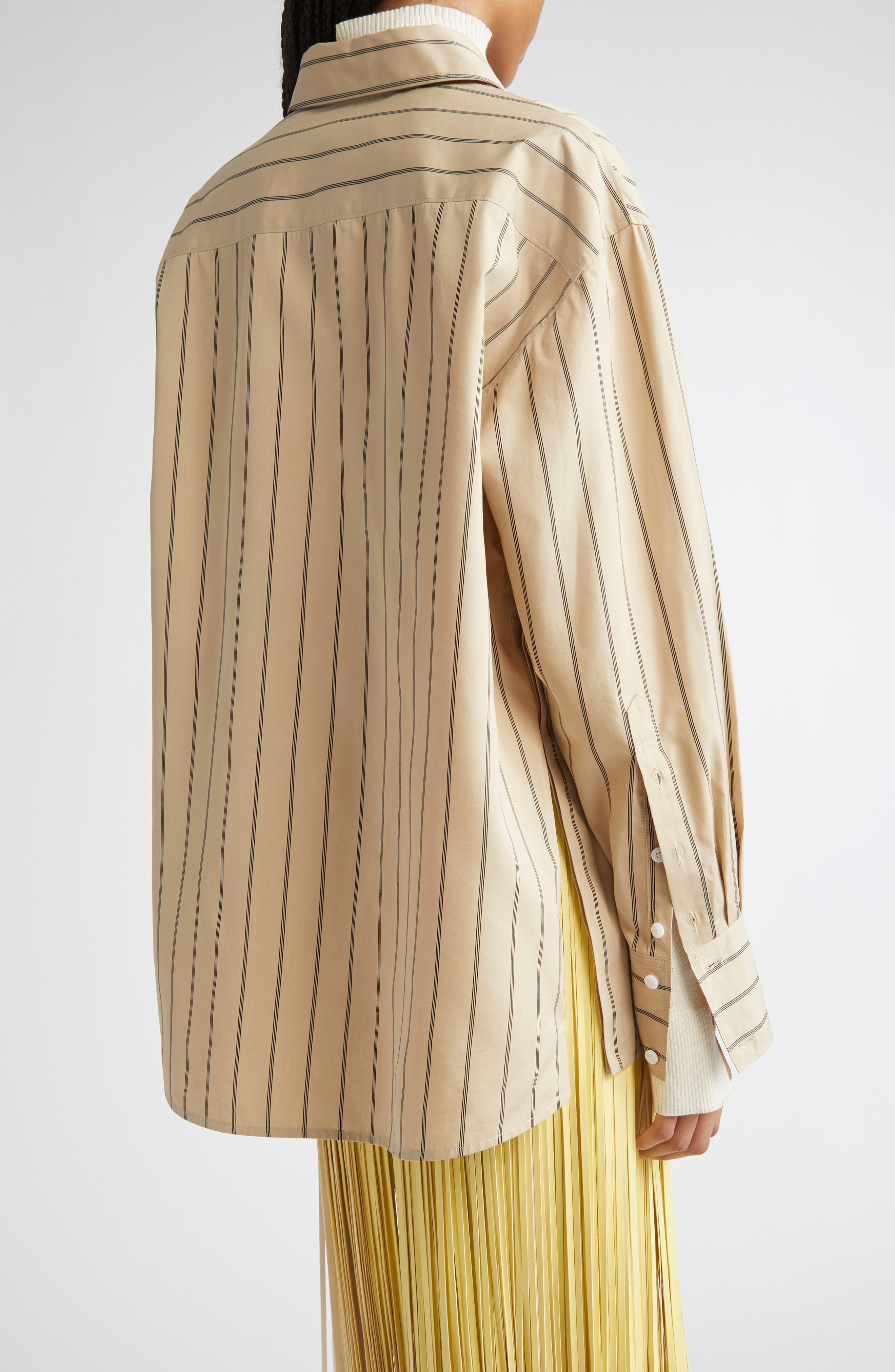 Proenza Schouler Addy Stripe Cotton & Silk Button-Up Shirt in Taupe Multi at Nordstrom - 3