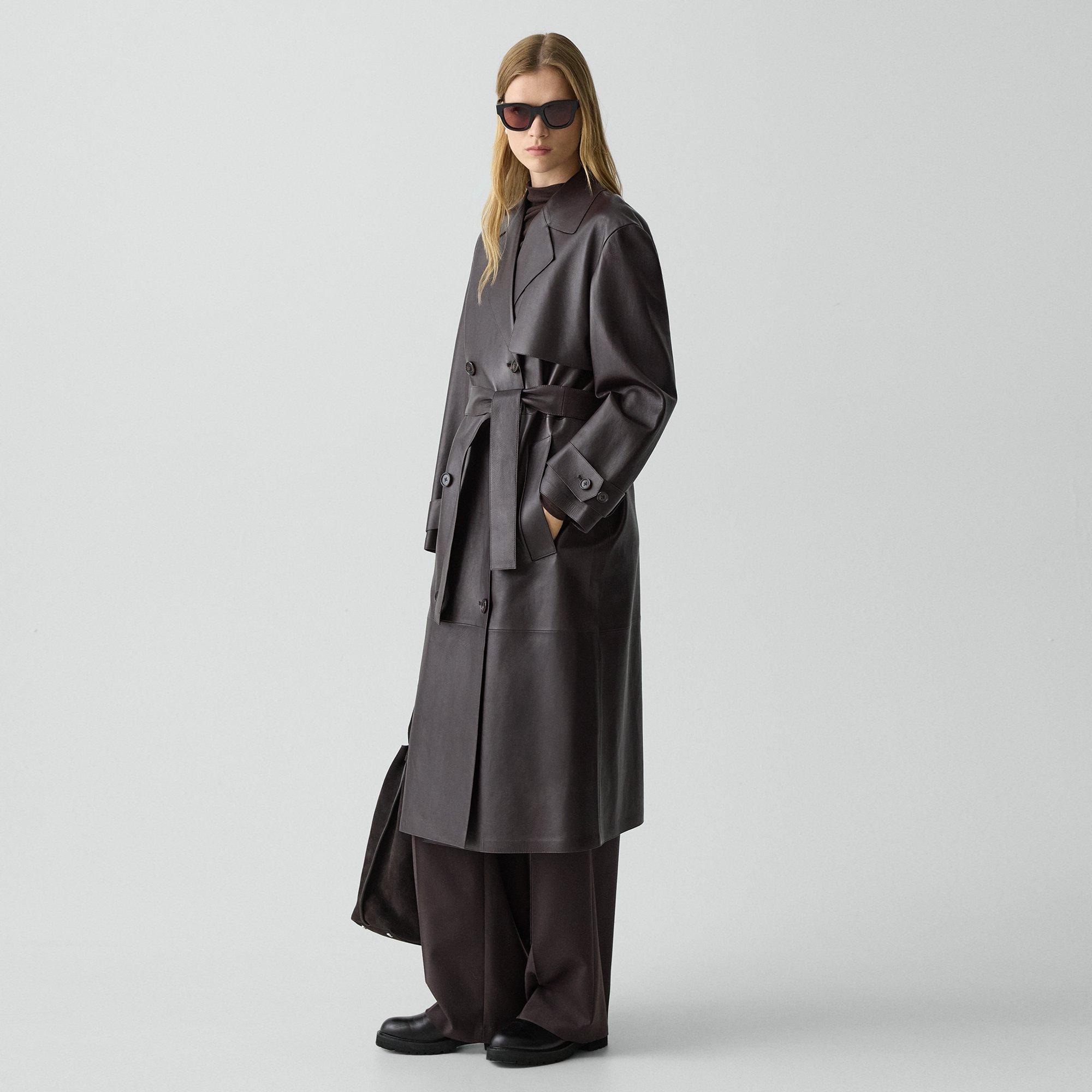 Oversized Double-Breasted Trench Coat in Sleek Leather - 3