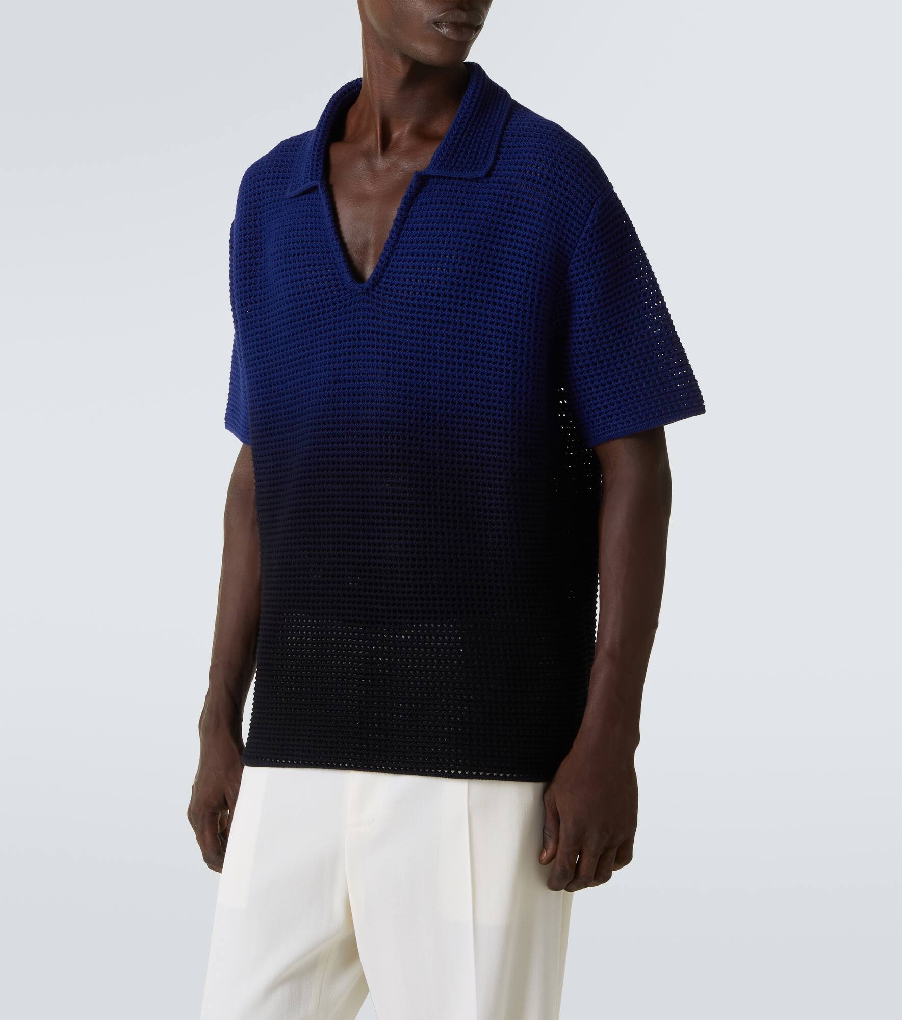 Cotton crochet polo shirt - 3