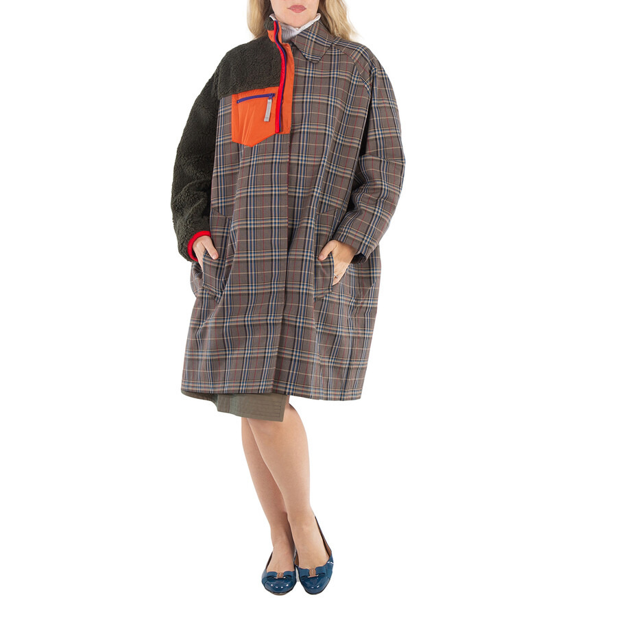 Kolor Ladies Glen Plaid Panelled Single-Breasted Coat - 3