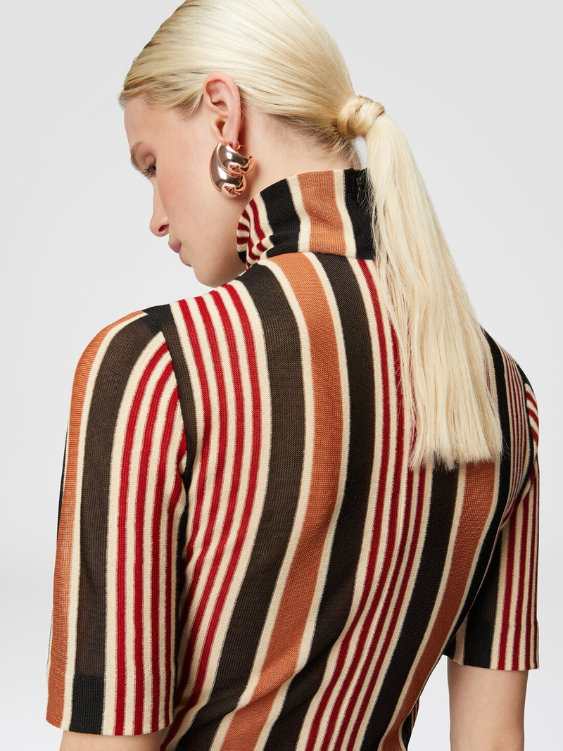 Short-sleeved turtleneck in striped cotton and viscose 4