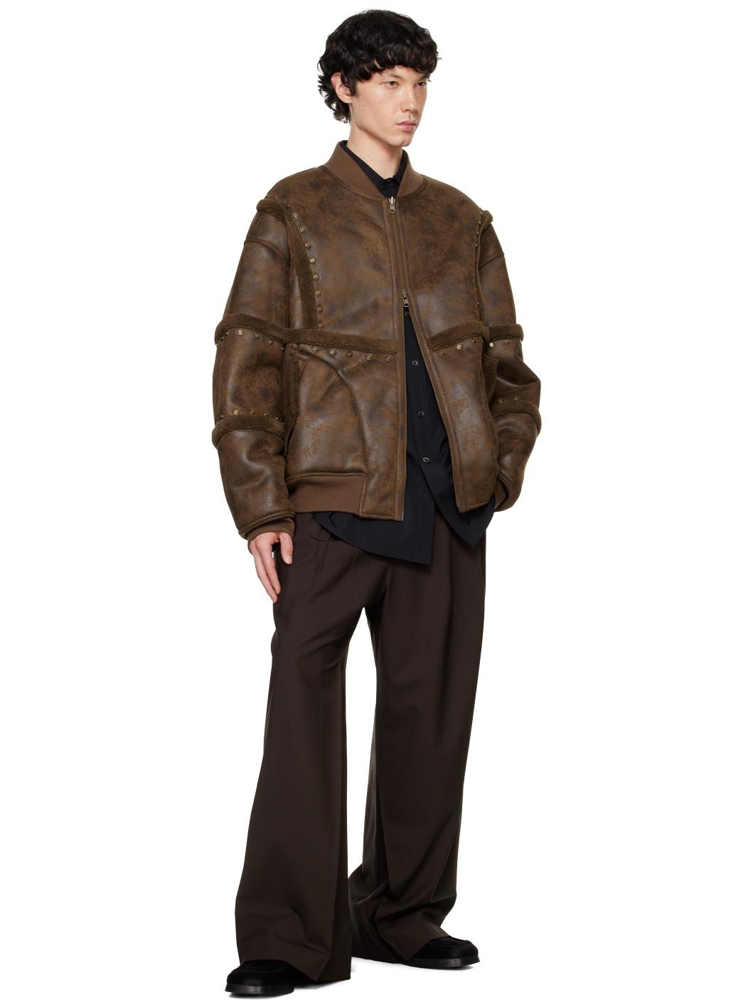 Brown Stud Faux-Leather Jacket - 5
