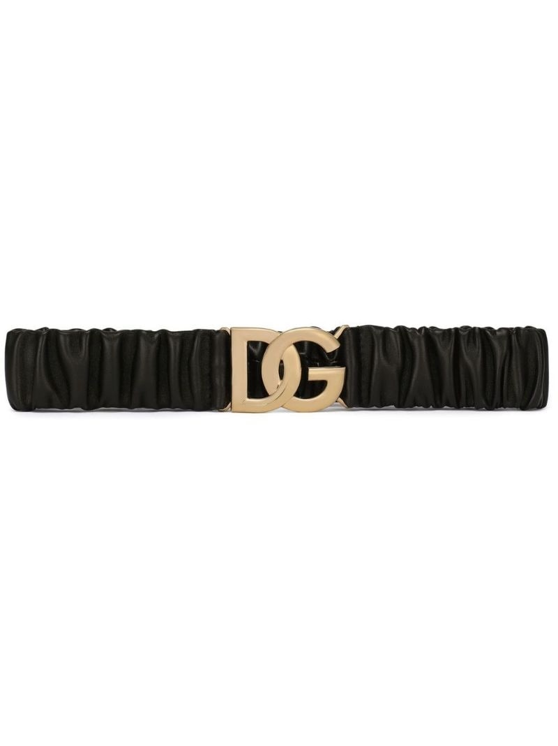 logo-buckle gathered leather belt - 1