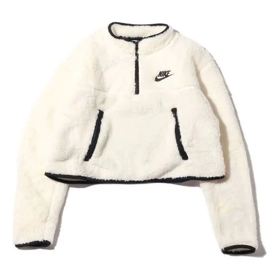 (WMNS) Nike Sportswear AS Nike Sportswear FLC QZ Crop Plush Jacket White CJ6283-110 - 1