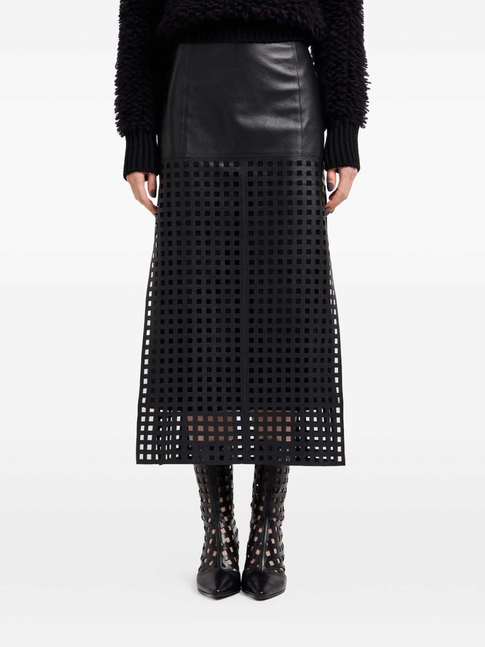 leather grid-pattern skirt - 3