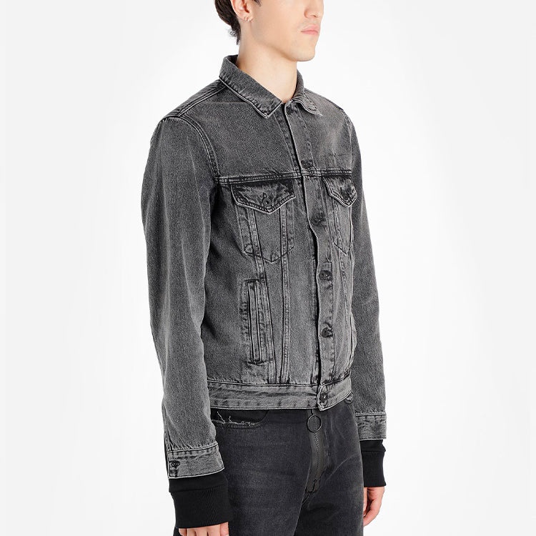 Off-White Pattern Arrow Printing Splicing Pattern Denim Jacket Gray OMYE019G20DEN0010888 - 3