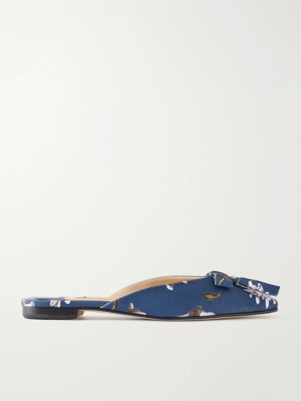 + Emilia Wickstead Bow-embellished Floral-print Grosgrain Flats - 1