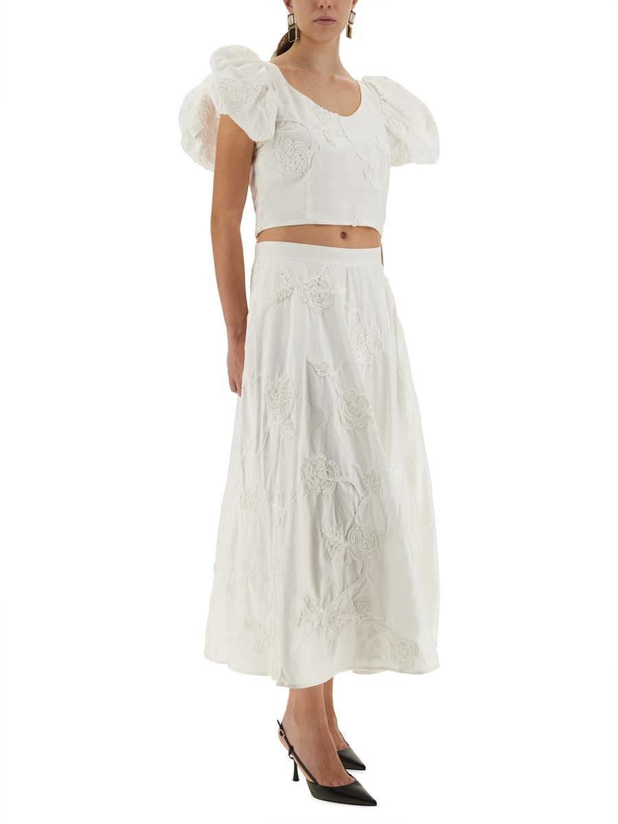COTTON TOP WITH PUFF SLEEVES AND 3D PATTERN - 2