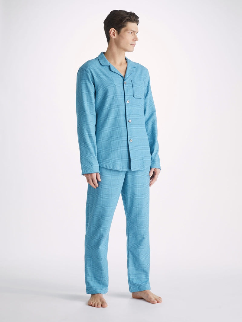 Derek Rose Men's Modern Fit Pyjamas Kelburn 34 Brushed Cotton Blue outlook