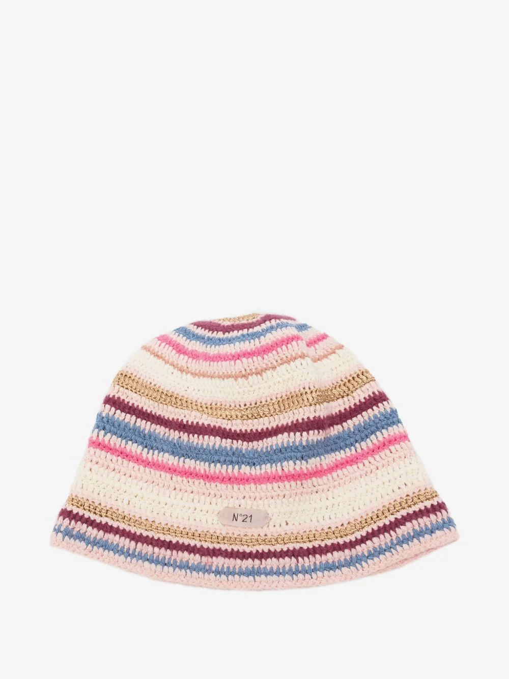 crochet-knit striped beanie hat - 1