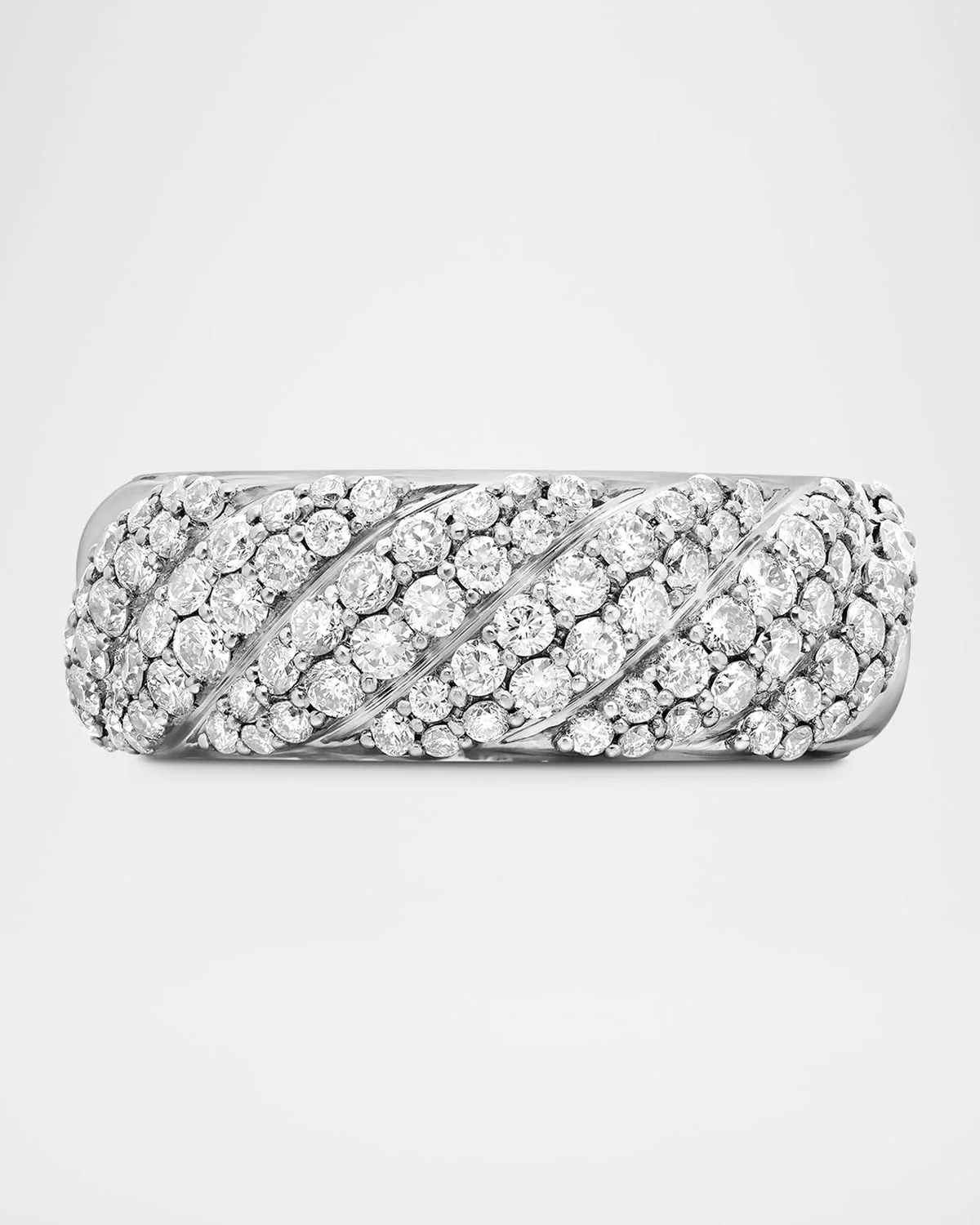 Sculpted Cable Ring with Diamonds in Silver, 7.5mm - 1