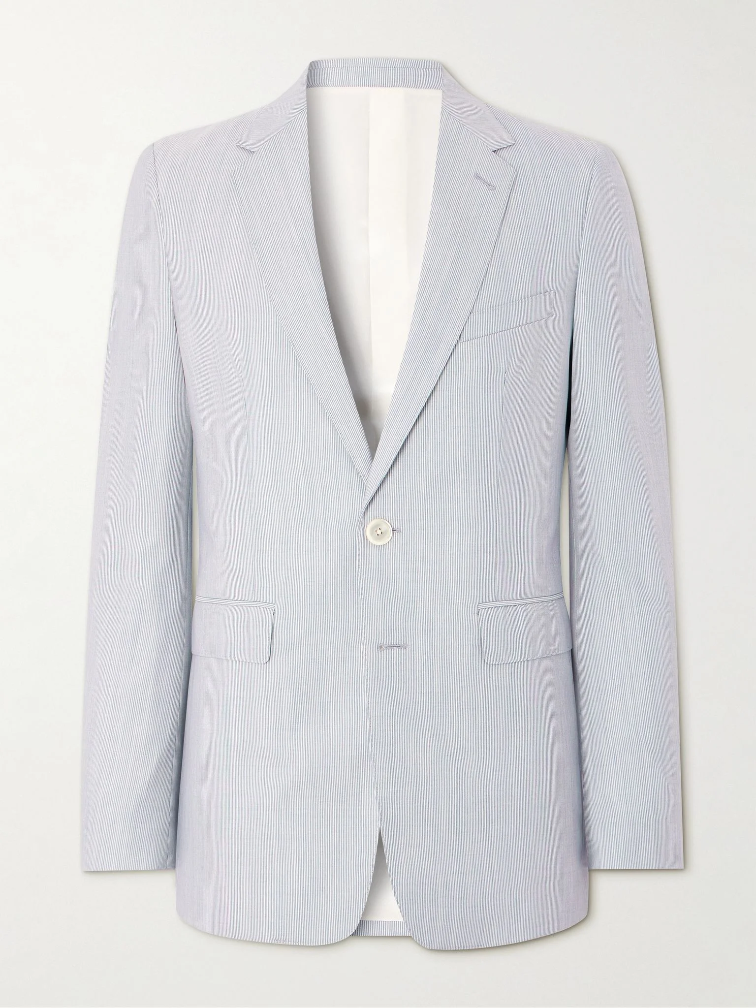 Striped Wool and Silk-Blend Blazer Light blue - 1