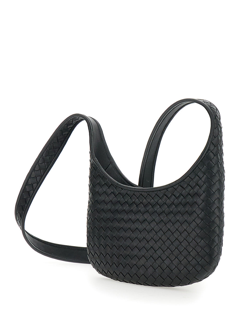 Bottega Veneta Men 'Veneto' Black Shoulder Bag With Fixed Shoulder Strap And All-Over Intrecciato Mo - 2