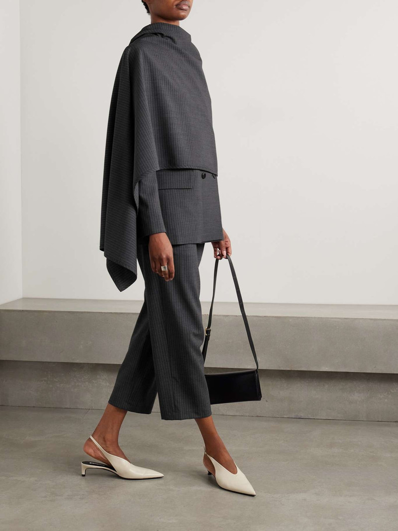 MARIA McMANUS Double-breasted draped pinstriped wool-blend blazer Charcoal outlook