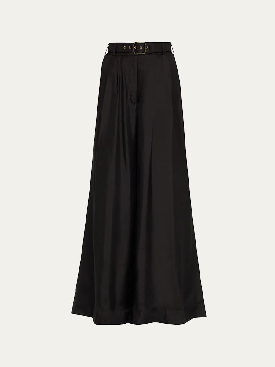 Belted Wide-Leg Silk Pants - 1