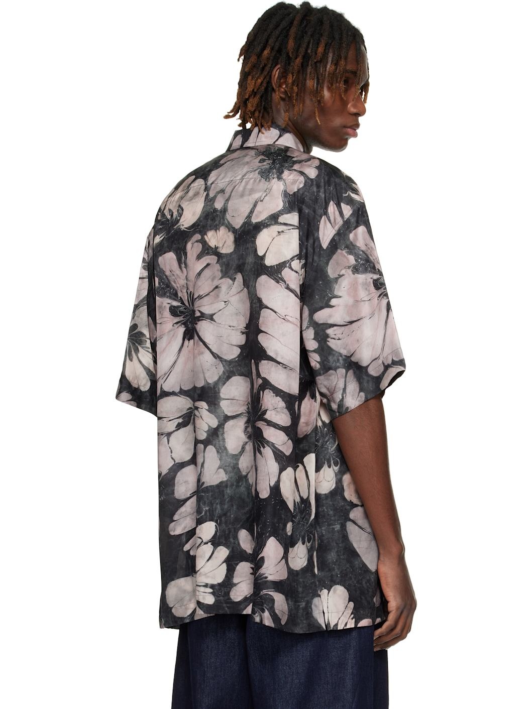Black & Pink Silk Short Sleeve Shirt - 3