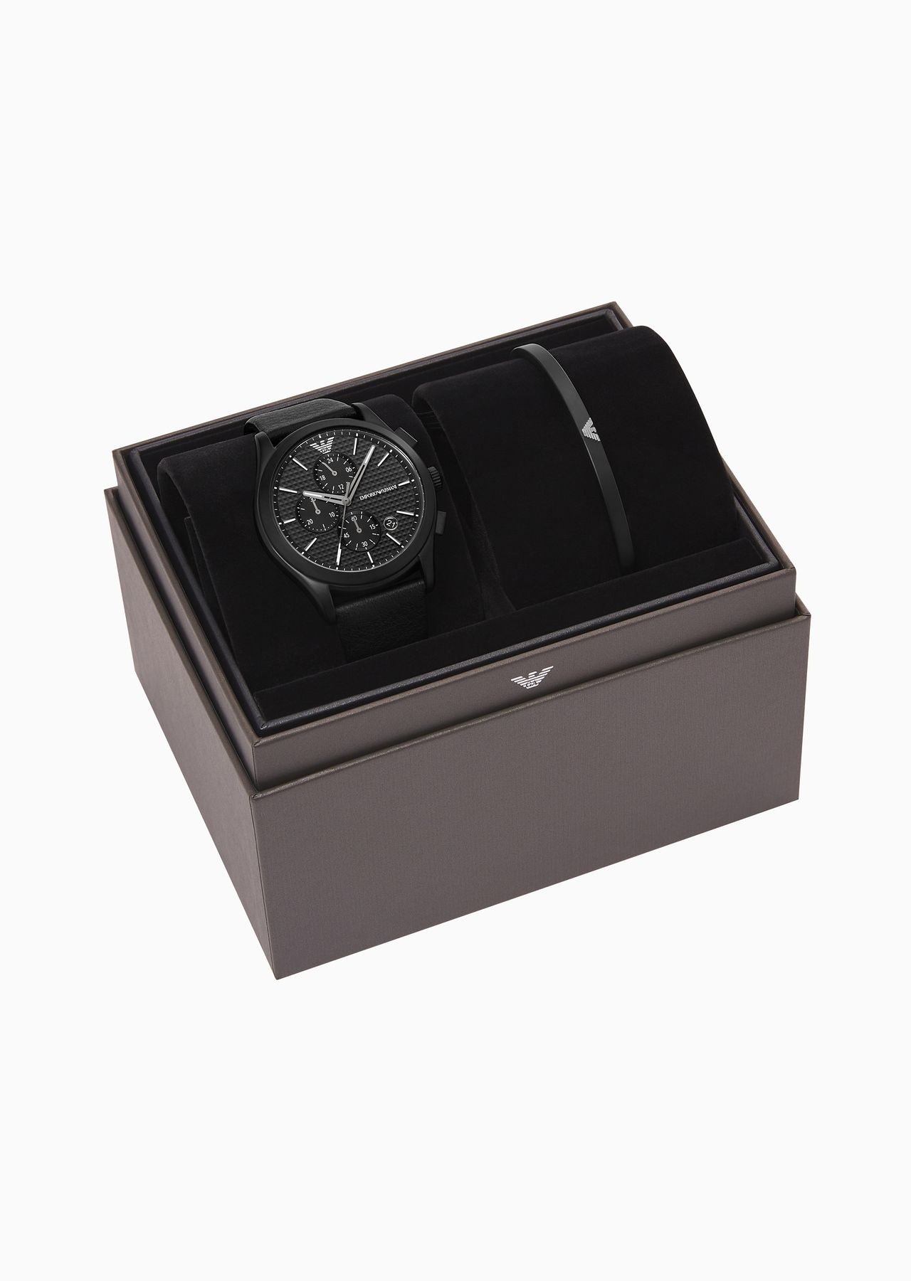 Chronograph Black Leather Watch and Bracelet Set - 3