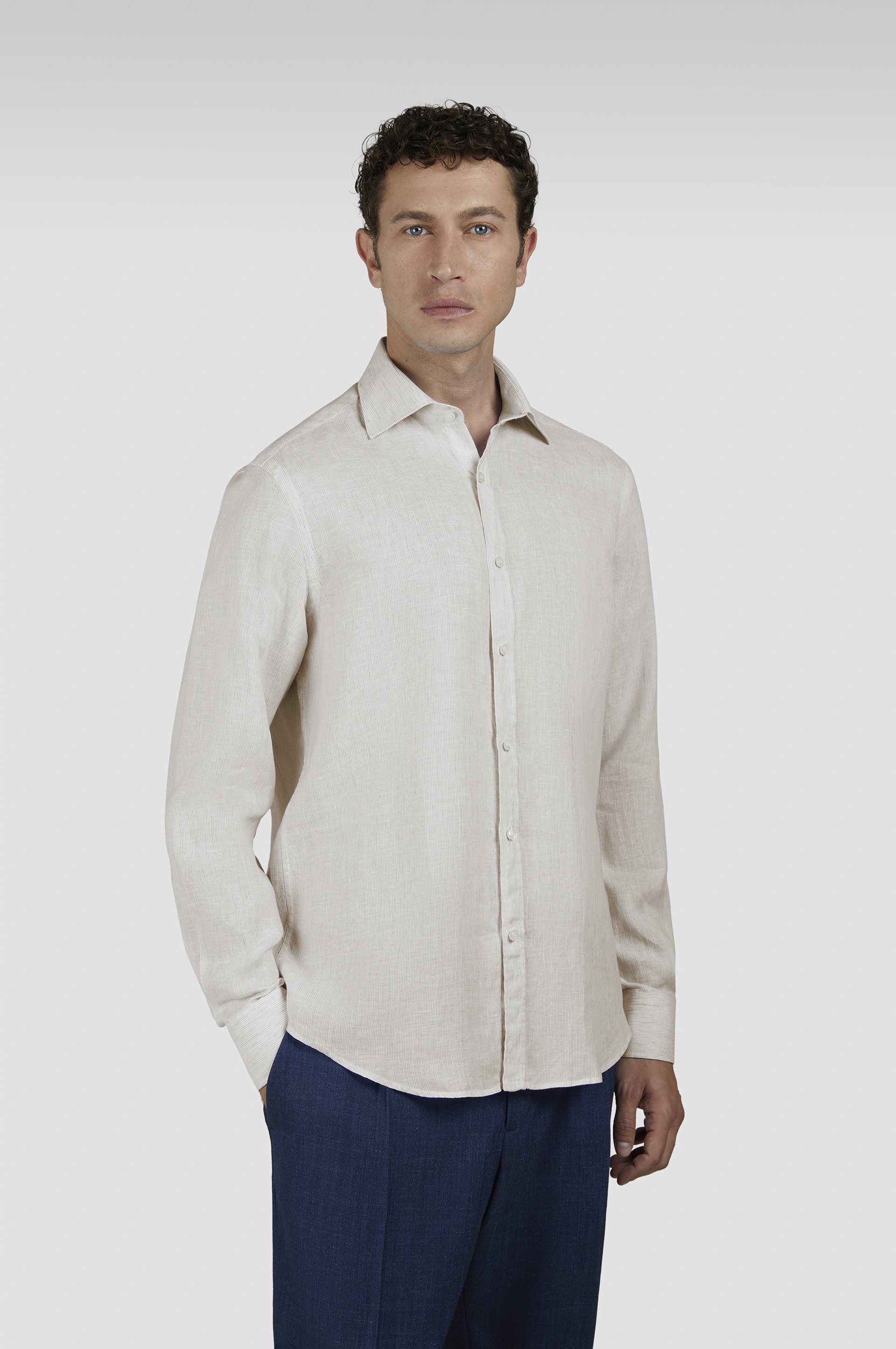 LINEN SEERSUCKER SHIRT WITH FRENCH COLLAR - 7
